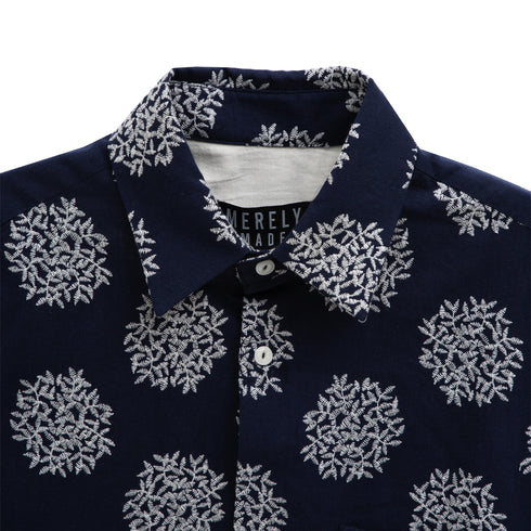 Merely Made Flower Embroidery Cropped Shirts Navy 197SH Degli Uberti